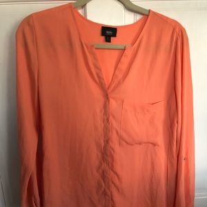 Peach color button up blouse with front pocket size small